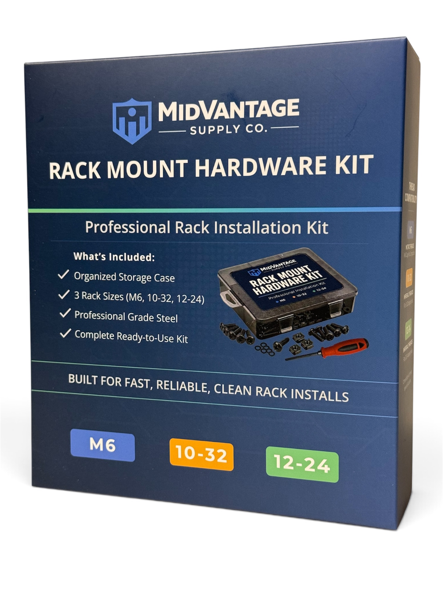 Front of MidVantage Supply Co. Rack Mount Hardware Kit retail packaging